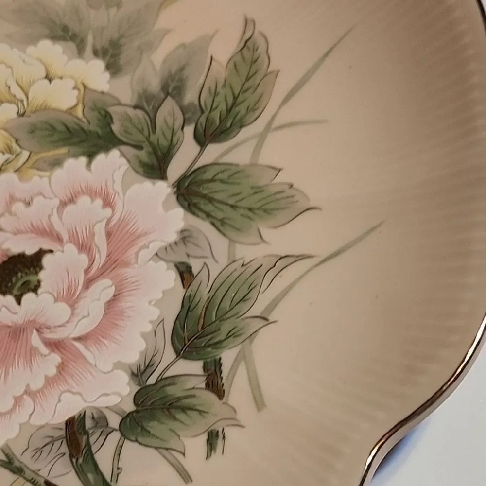 Floral Decorative Plate with Pink and Green Accents